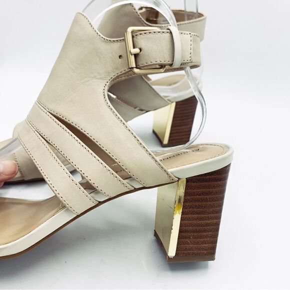 Adrienne Vittadini Pilly Cream‎ Leather Block Heel Sandals 9 - Picture 5 of 12
